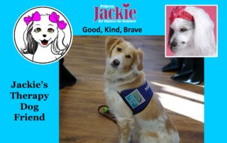 Jackie thanks therapy dogs for their service